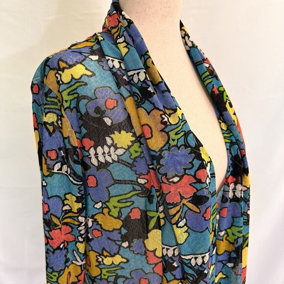 Ali Miles Floral Mesh Wearable Art Cardigan Jacket SMALL Colorful Abstract Retro - Picture 3 of 7